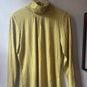 J. McLaughlin Silk Blend Scrunch Turtleneck Mustard Yellow Dot NWOT